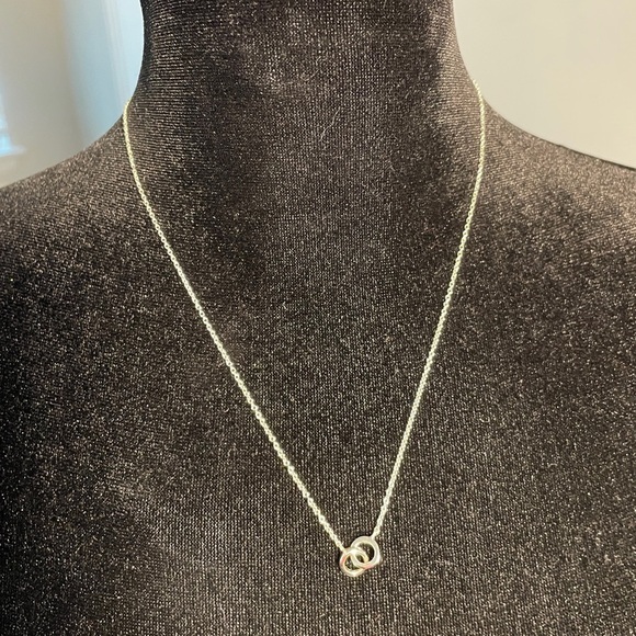 ITALIAN STERLING SILVER 925 Chain Necklace Love Knot Double Circle 18” - Picture 1 of 4